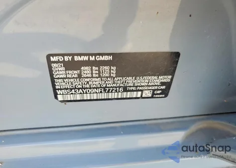 2022 BMW M3 Competition z USA, uszkodzony, nr VIN WBS43AY09NFL77216